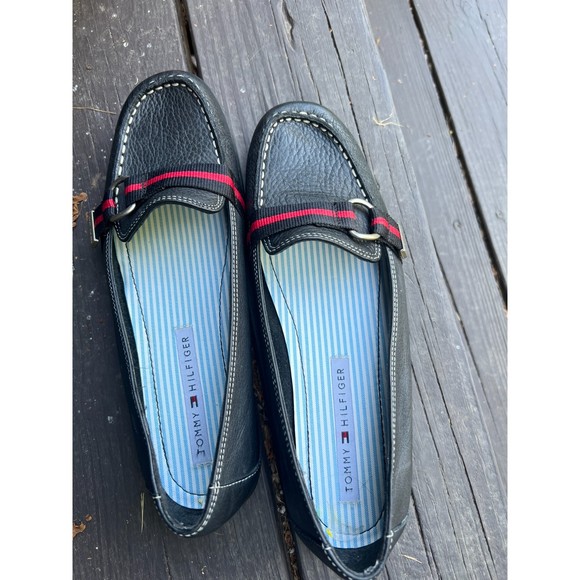 Vintage Tommy Hilfiger Black Grain Leather Loafers, sz 9 (but runs small!) - Picture 1 of 8